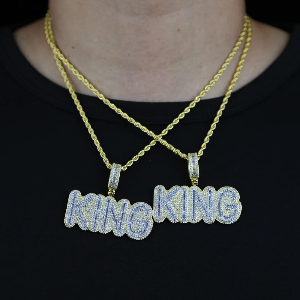 Mens Hip Hop KING Letters Pendant Necklace With 3mm Rope Chain Arrive Iced Out Bling HipHop Rock Male Charm Jewelry 250227