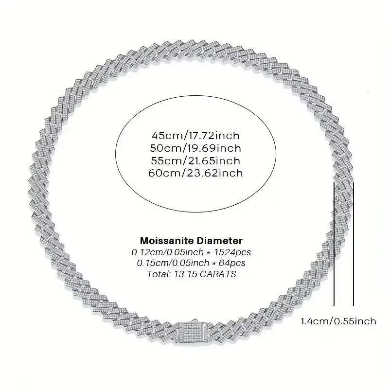 1pc Moissanite Sterg Sier Golden Plated Chain, Hip Hop Necklace Cuban Clavicle Chain For Men