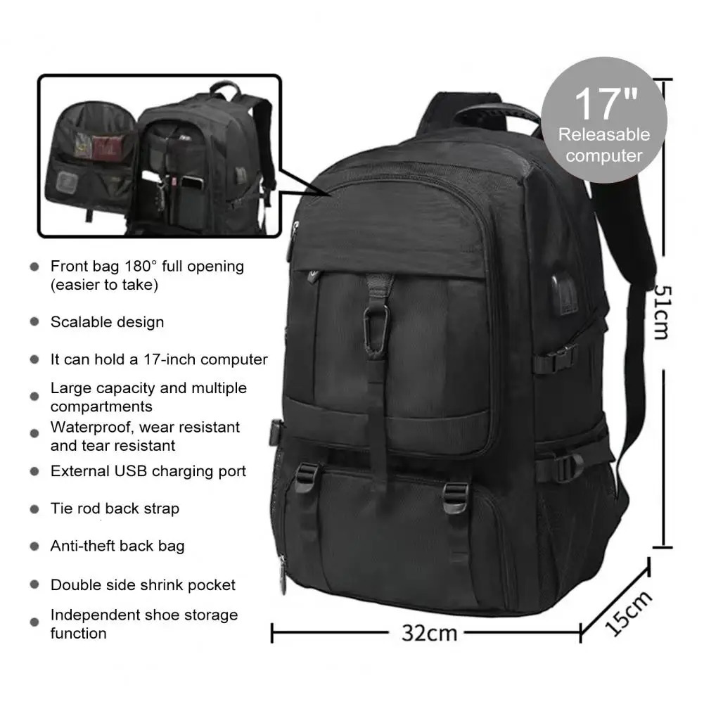 Ship from US 5080L Mens USB Charging Port Laptop Bag Motorcycle Waterproof Business Sports Backpack 250227FBB