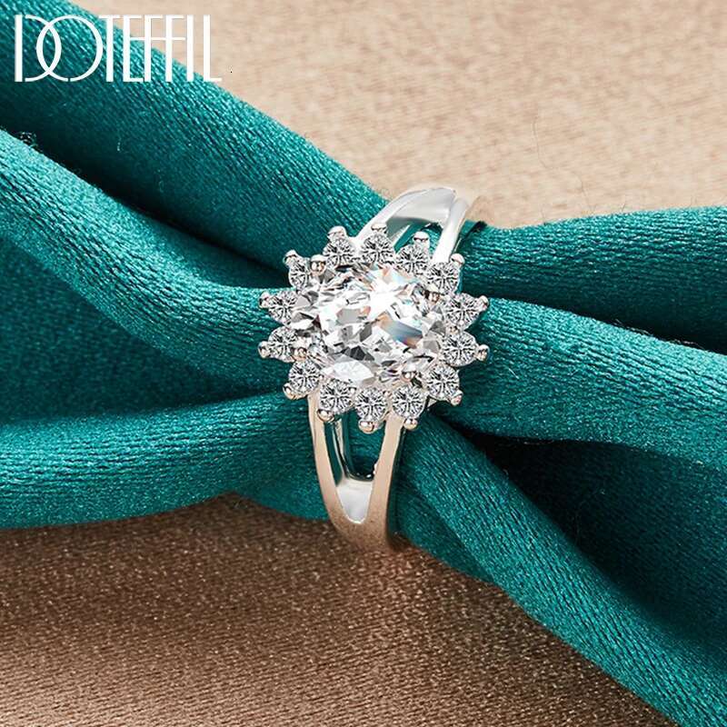 DOTEFFIL Sterg Sier Crystal AAA Zircon Sun Ring For Women Fashion Wedding Engagement Party Gift Charm Jewelry