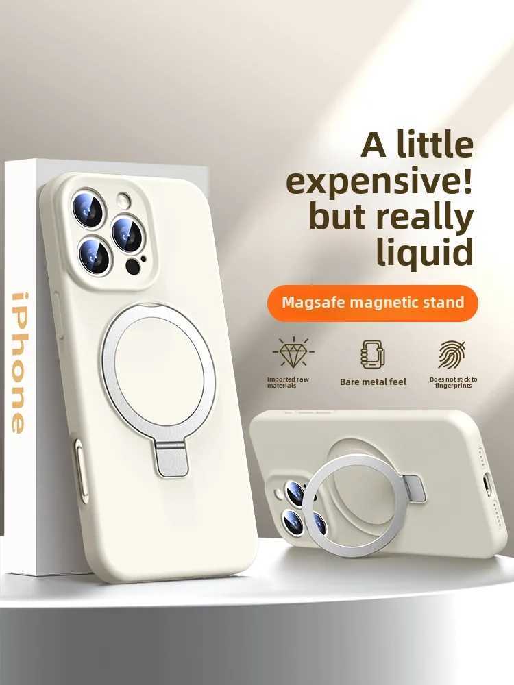 Magnetic Adsorption Liquid Silicone Case with Stand for 16 Pro Max Shockproof Full Cover for iPhone 15 13 PM Z250227