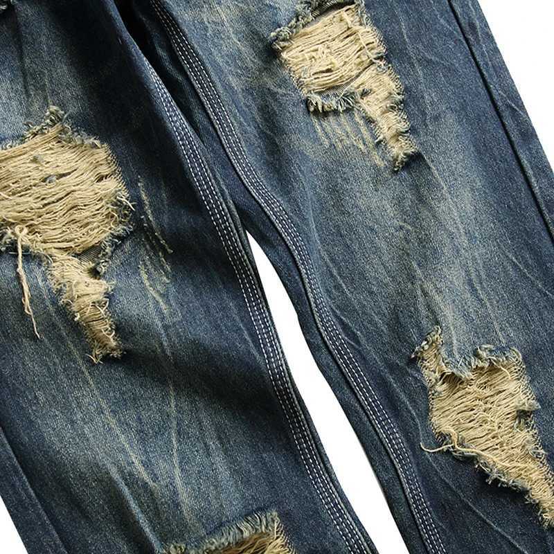 Cowboy casual torn mens fashion long plus size 28-42 jeans hole torn cotton deep blue dress X250227