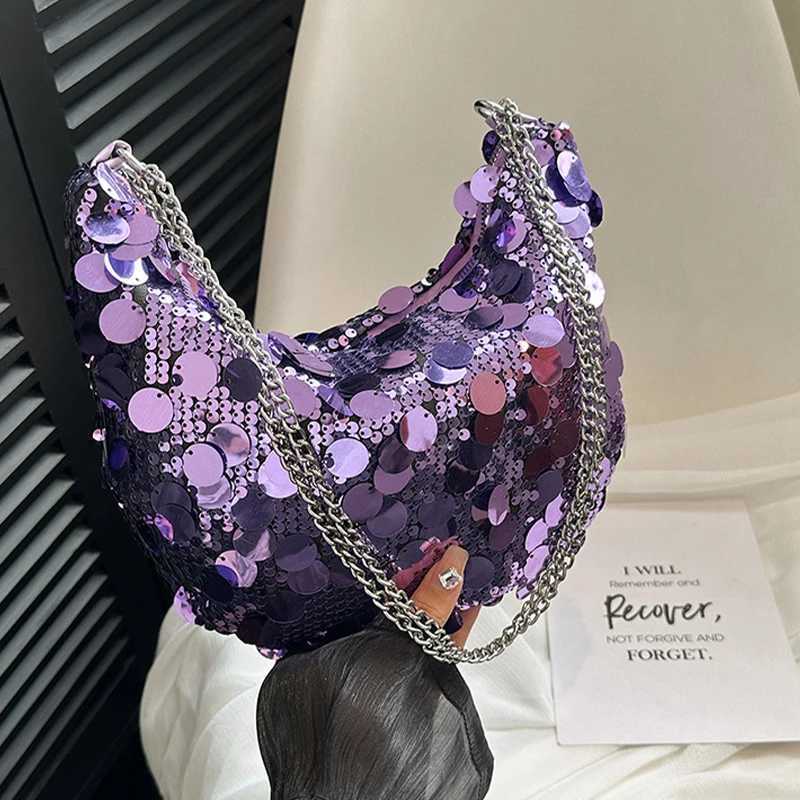 New Arrival Evening clutch bag Korean chain sequin cross body bag dinner party wedding wallet handbag womens armpit shoulder cross body bag T250227