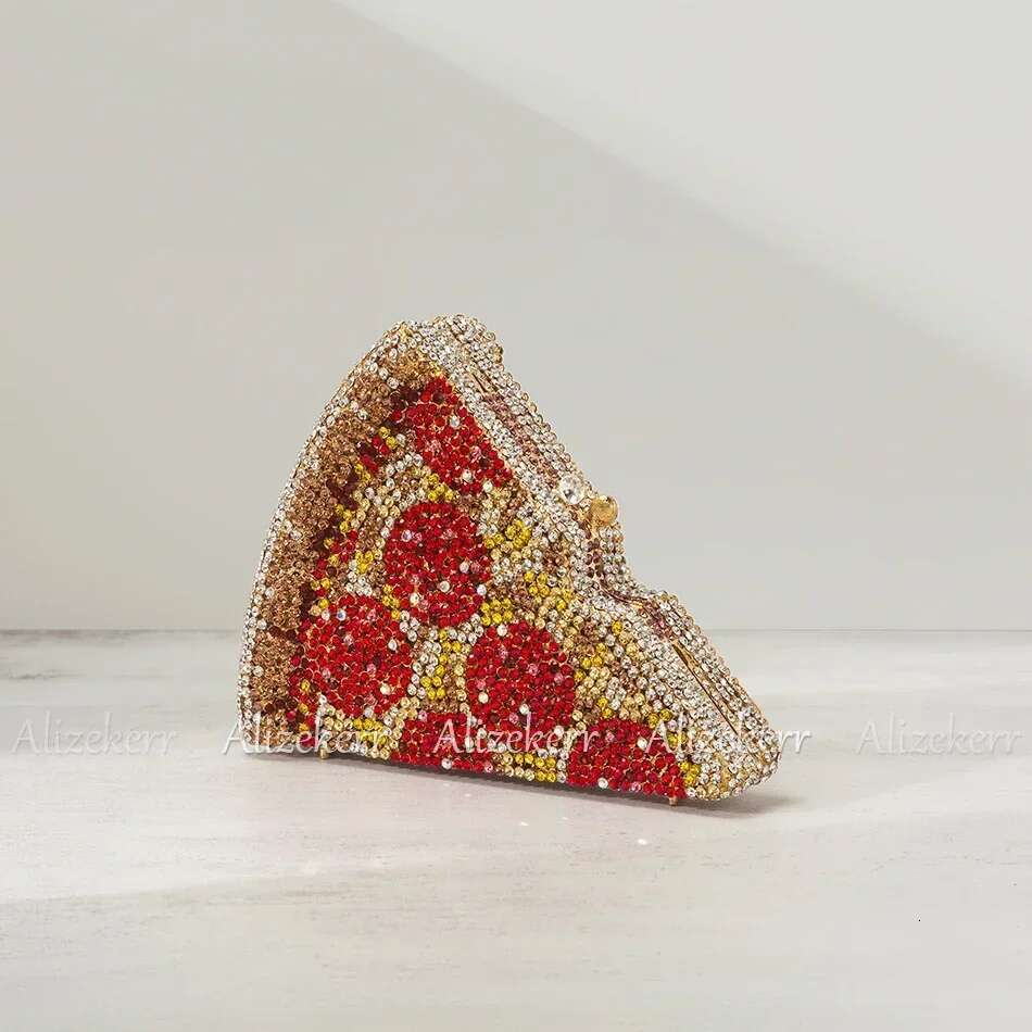 Alizekerr Pizza Shaped Dia Evening Clutch Bags 2024 New Gorgeous Unique Metallic Watermelon Rhie Purses Wedding Party