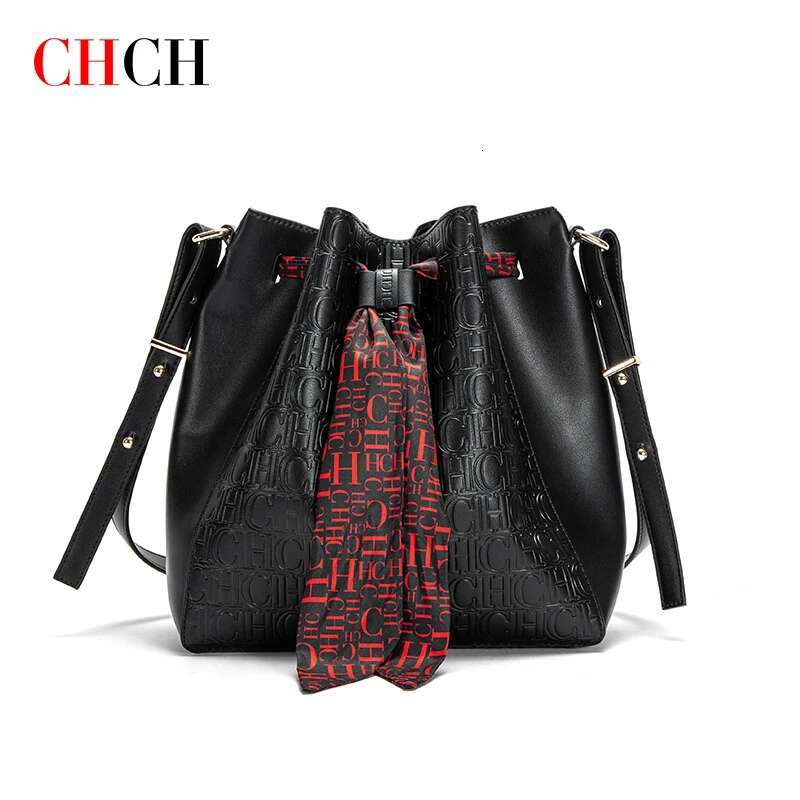 CH Brand Women's PU Bucket Large Capacity Shopping Travel Commuter Shrink Scarf Fashion Shoulder Bag
