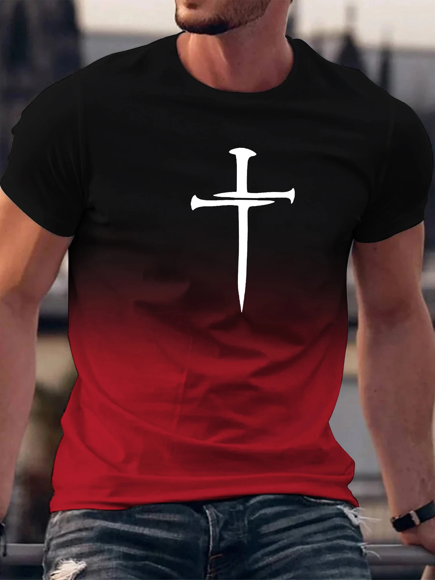 Christian Cross Pattern Print Mens Comfy ONeck Tshirt Graphic Tee Summer Clothes Outfits t shirts bibble 250225