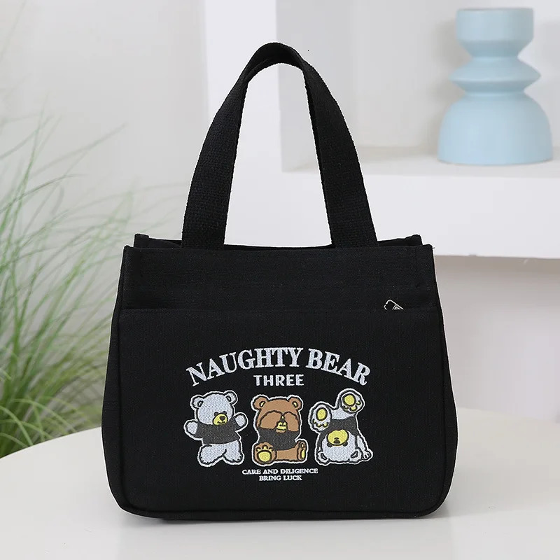 Ship from US Cartoon Cute Printed Pattern Canvas Versatile Handbag Office Worker Lunch Bag Tote 250227FBB