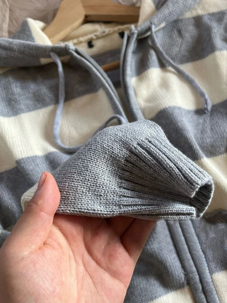 Striped Knitted Cropped Sweater Cardigan Women Autumn Long Sleeve Hooded Zipper Short Streetwear Knitwear Sweaters Y2K Crop Tops 250225