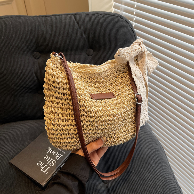 Crossbody straw woven for women, large capacity 2025 new summer versatile bucket bag, vacation beach bag #swissmilitary