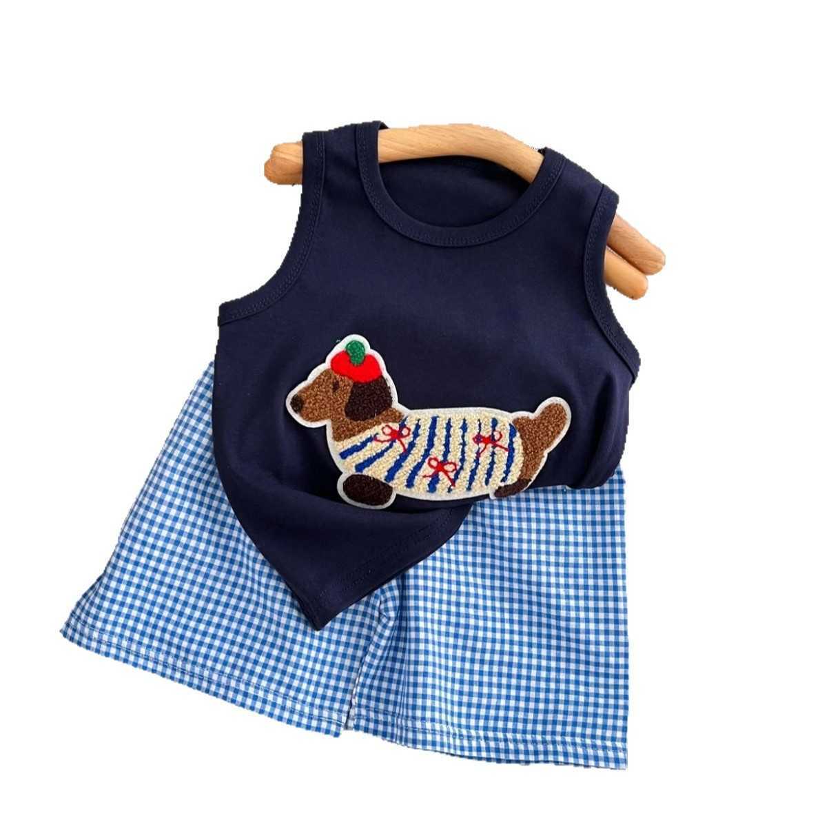Clothing Sets 2025 Summer New Childrens Boys and Girls Fashion Leisure Korean Edition Western Summer Dress Loose Cartoon Vest SetY2502270A3G