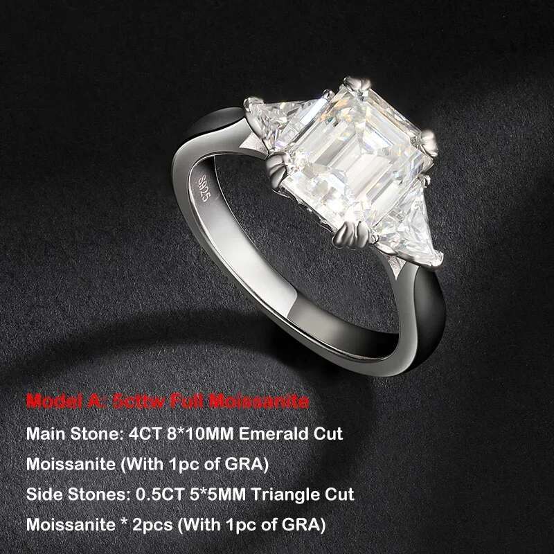 EWYA 3cttw Radiant Cut D Color VVS Moissanite Dia Ring Band For Women Sier GRA Certified Wedding Bridal Rings Gift