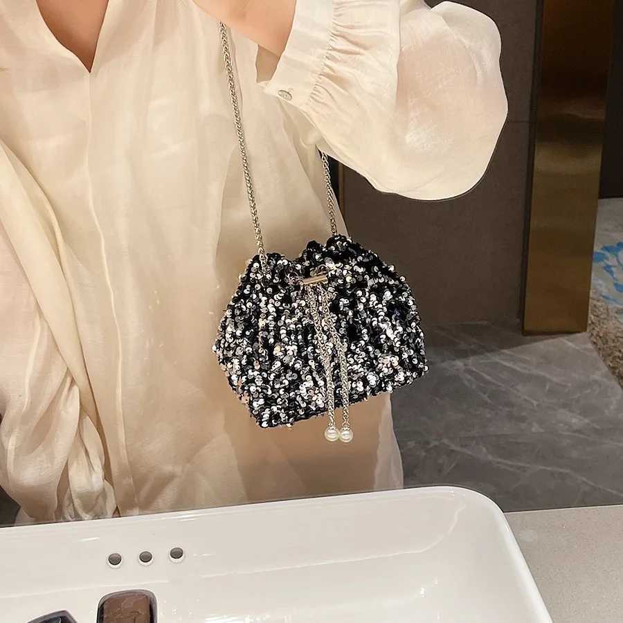 Female Persality Sequin Bag Female Korean Version Bucket Bag Color Style Shoulder Bag Female Crossbody Dinner BagXJ250227