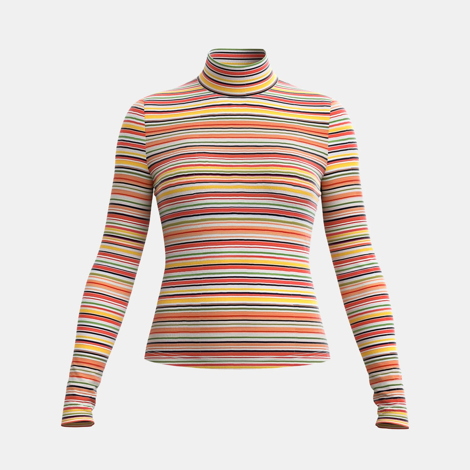 Mia Muse WomenS T-Shirts Autumn Fitting Slim Stripe Long Sleeve High-Neck Regular Casual T-Shirts 250227