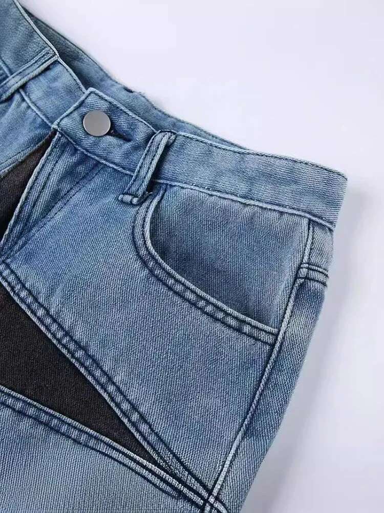 2024 New European And American Men's Street Fashion Loose Shorts Five-Pointed Star Pattern Mid Waist Baggy Jeans Straight Pants