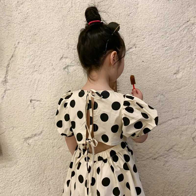 Summer Girls Dresses Polka Dot Print Princess Dress Baby Kids Childrens Clothing Puff Sleeve Backless Beach DressesT250227