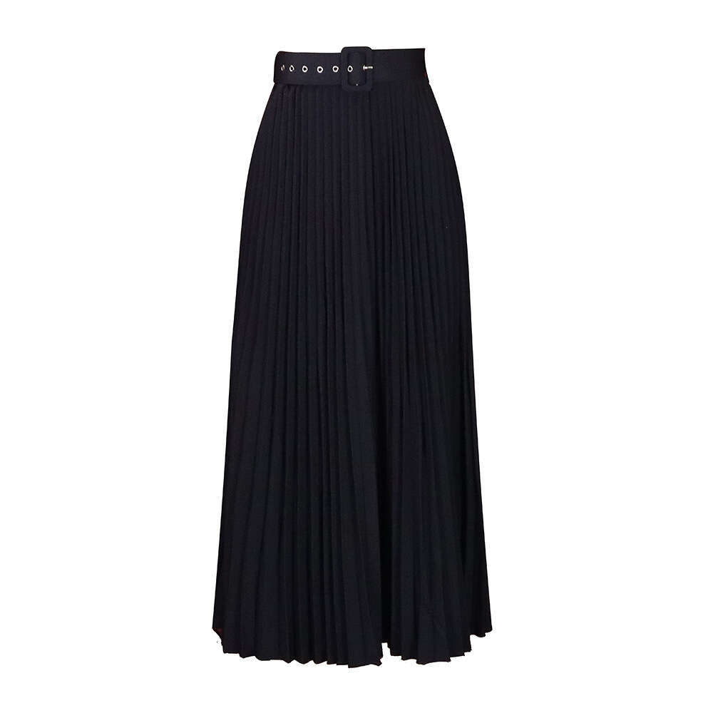 D293P with waist belt, European and American women's clothing, high waist, large medium length pleated elegant drape, half skirt, 2025 versatile 