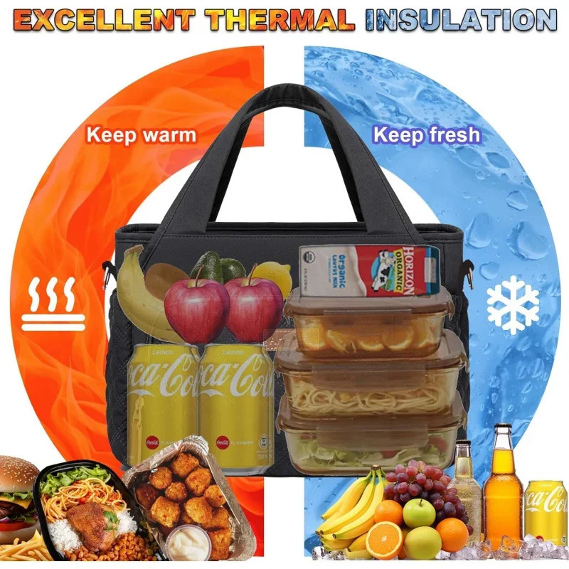 Ship from US Womens Lunch BagInsulated Box WorkLarge Leakproof CoolerWomens Tote w250227FBB