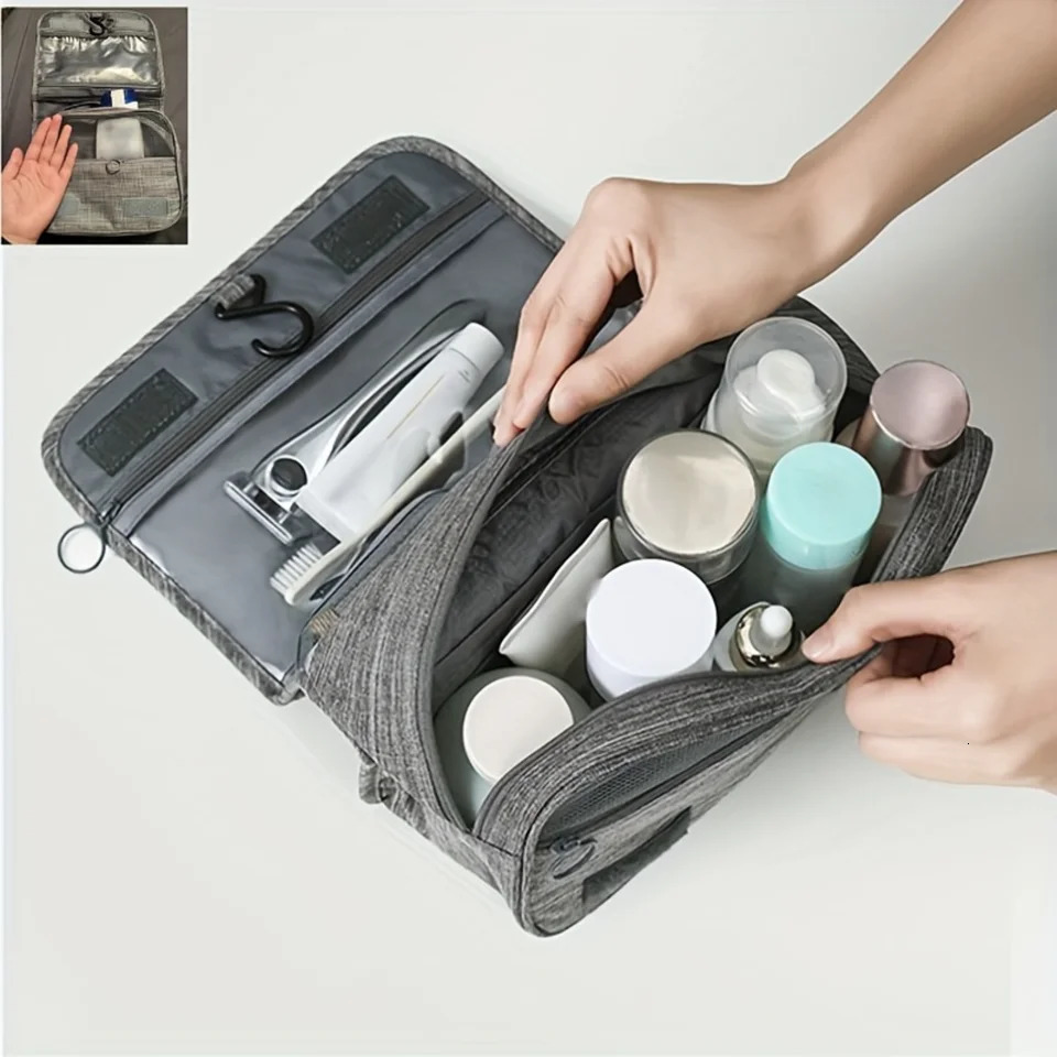 Ship from US Large Capacity Cosmetic Travel Bag With Durable Handle Portable Hanging Toiletry Foldable Dry Wet Separation Household O 250227FBB