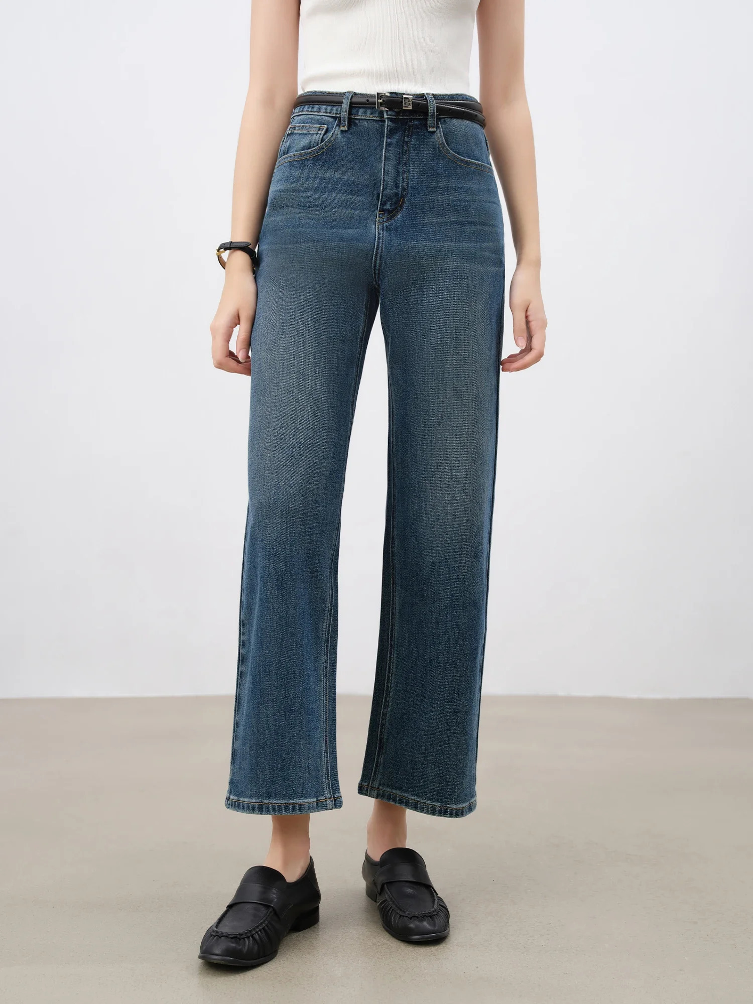 ZIQIAO Petite Size Women Spring Jeans Cotton Elastic Female Retro Denim Blue Cropped Jean Casual Pants 25ZQ91117 250226