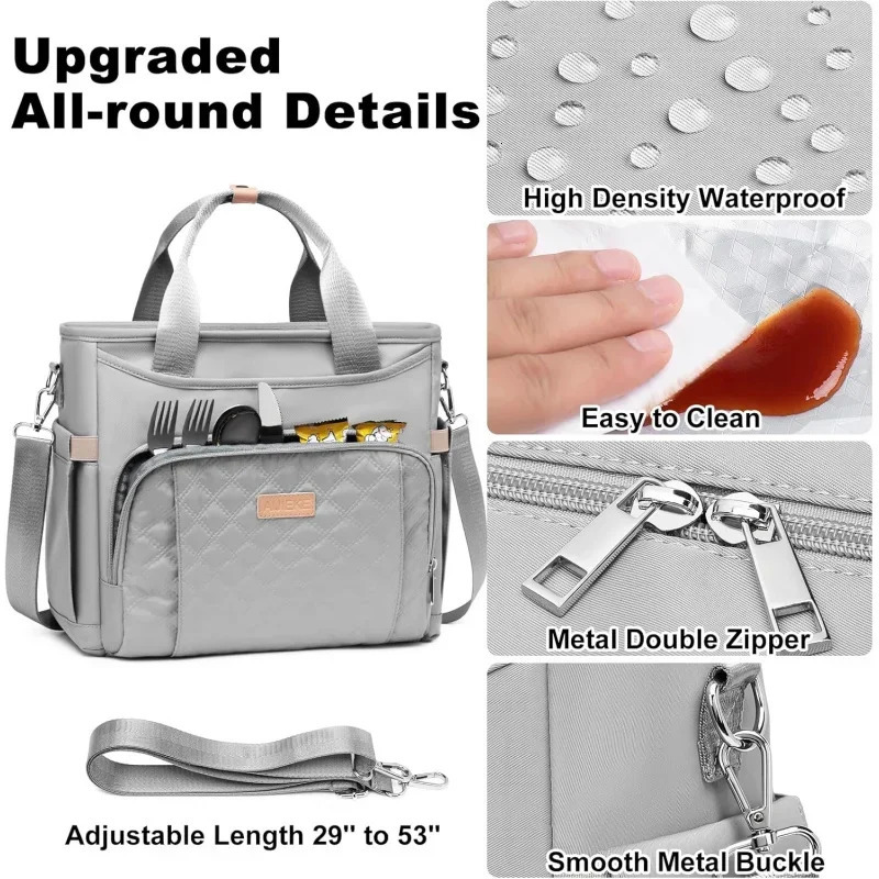 Ship from US Insulated lunch bag for women box type handbag work large leak proof cooler with detachable strap reusable advertisement 250227FBB