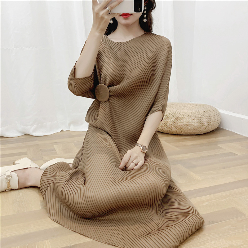 X6580 Pleated dress irregular pleated skirt small circle long skirt twill fashionable loose
