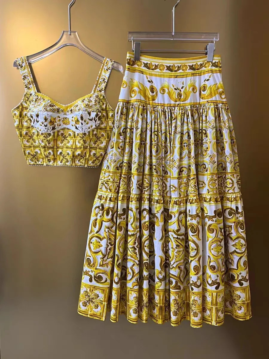 JAMERARY Summer Holiday Floral Two Piece Women Skirt Sets Sexy Corset Crop Tops And Long Maxi Skirts Suits 2pcs Print Outfits 250224