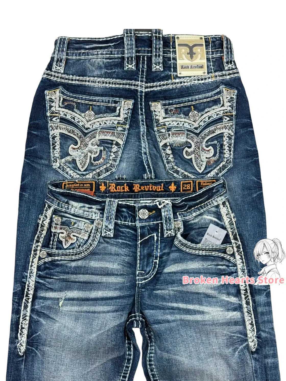 Harajuku wide pants revival mens jeans Foliage Bootcut womens Y2K new Gothic blue denim embroidered pocket hip-hop streetwear X250227