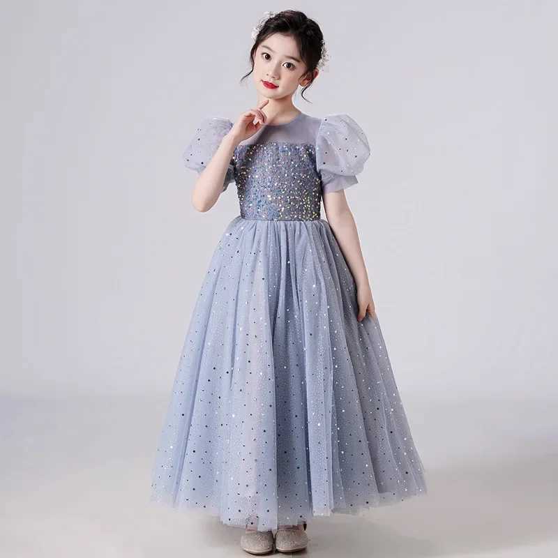 Girl's Dresses Girls Party Dresses Pink White red Longuette Performance Costume Wedding Activity Dress Host Clothing Princess Long Skirt Summer Y