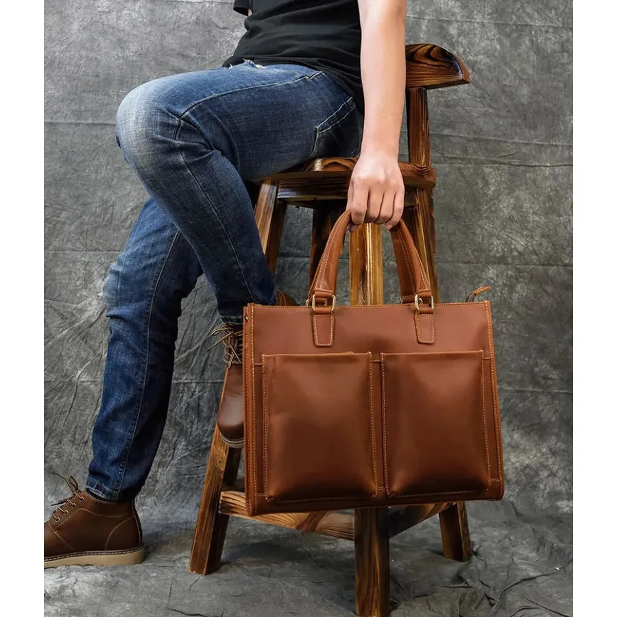 Ship from US Vintage Leather Messenger Bag for Business Professional Men Durable and Stylish Briefcase 250227FBB