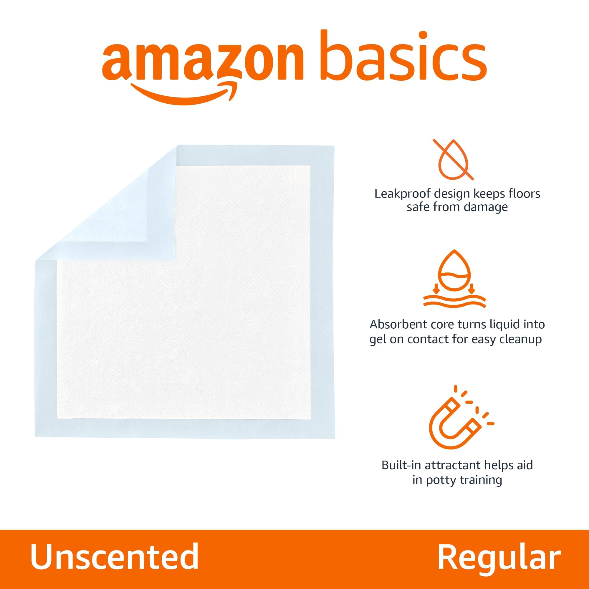 Amazon Basics Dog and Puppy Pee Pads with Leak-Proof Quick-Dry Design for Potty Training