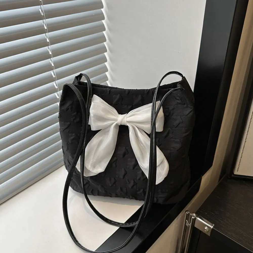 Bow Handbag Large Capacity Canvas Bag Korean Style Shoulder Bags Casual Tote Bags Cute Crossbody Bag Reusable Shopping BagXJ250227