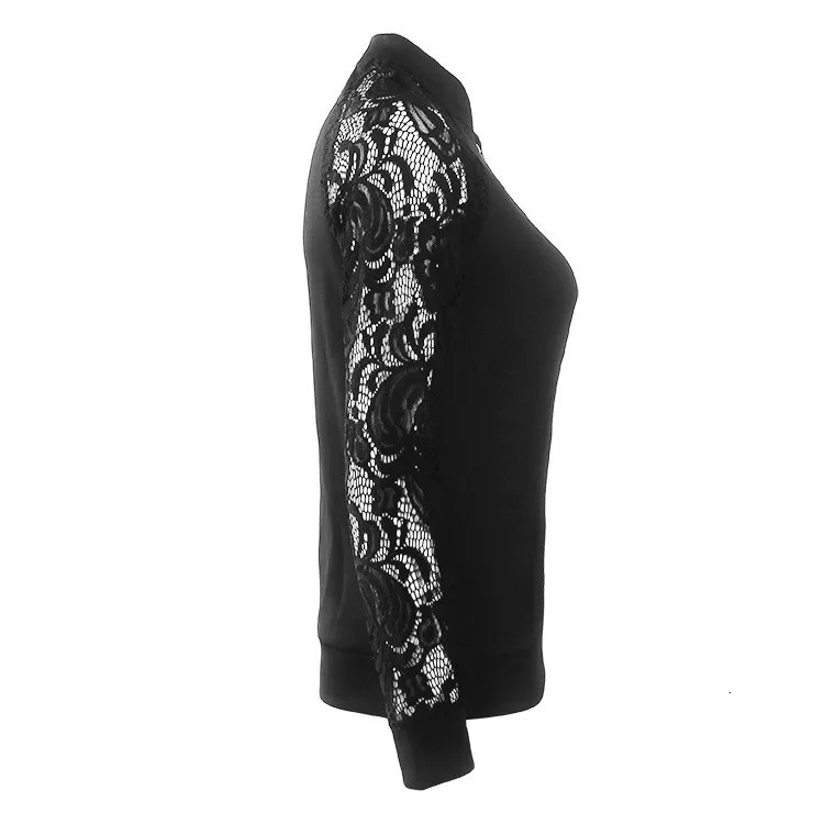 Lace sleeve womens basic coat long sleeved lace patch work transparent zipper casual slim fit autumn jacket bomber 250227