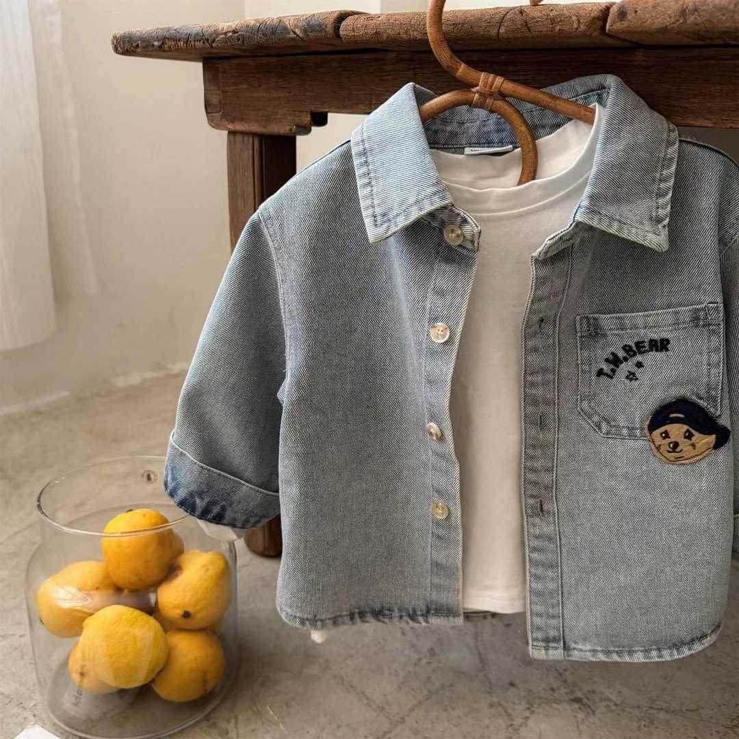 Jackets Childrens Shirt 2025 Spring New Product Mens and Womens Clothing Embroidered Bear Shirt Baby Cowboy Shirt Coat Trendy StyleY250227Z4PC