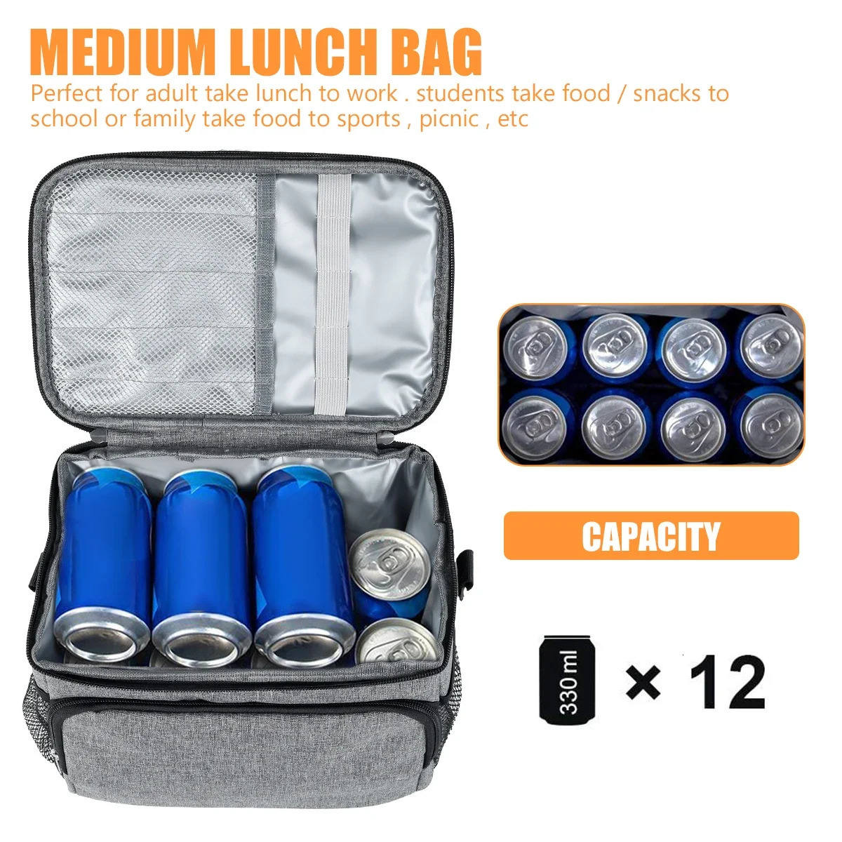 Ship from US Insulated Lunch Bag Large Capacity Cooler Pack Student Handbag Leakproof Thermal Organizer Bags 250227FBB