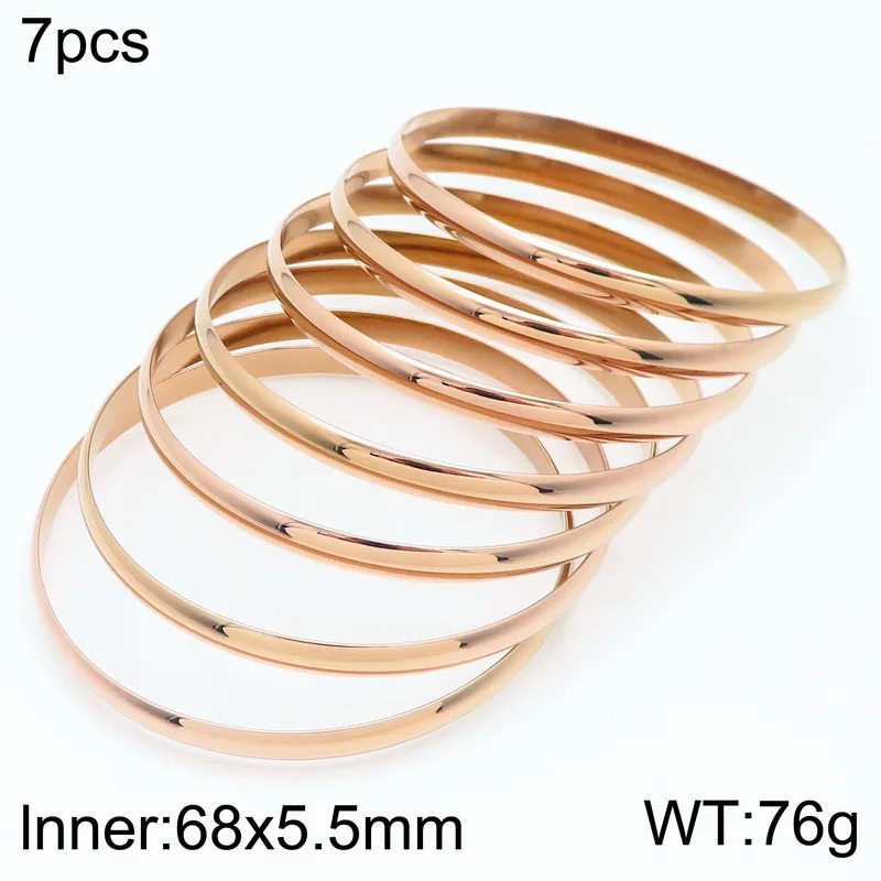 KALEN 7pcs/Lot Stainless Steel Bangles for Women Ethiopian Bracelets African Jewelry Saudi Arabic Wedding Bride Gift 250227