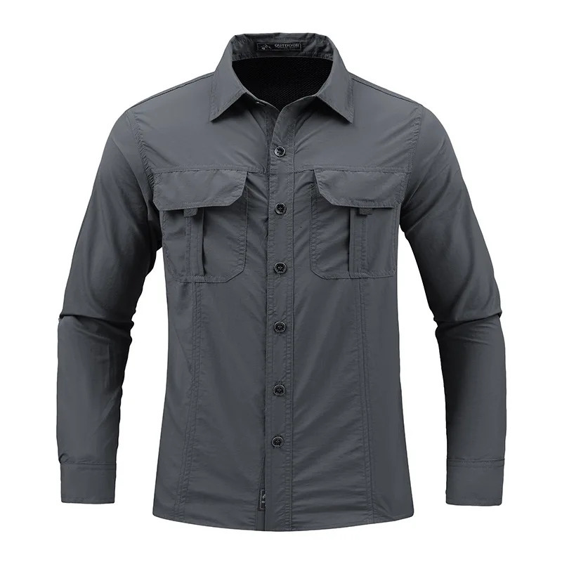 Men Shirt Outdoor Workwear Shirt for Men Quick Dry Breathable Waterproof Long Sleeve Top with Big Pockets Lapel Plus for Spring 250224