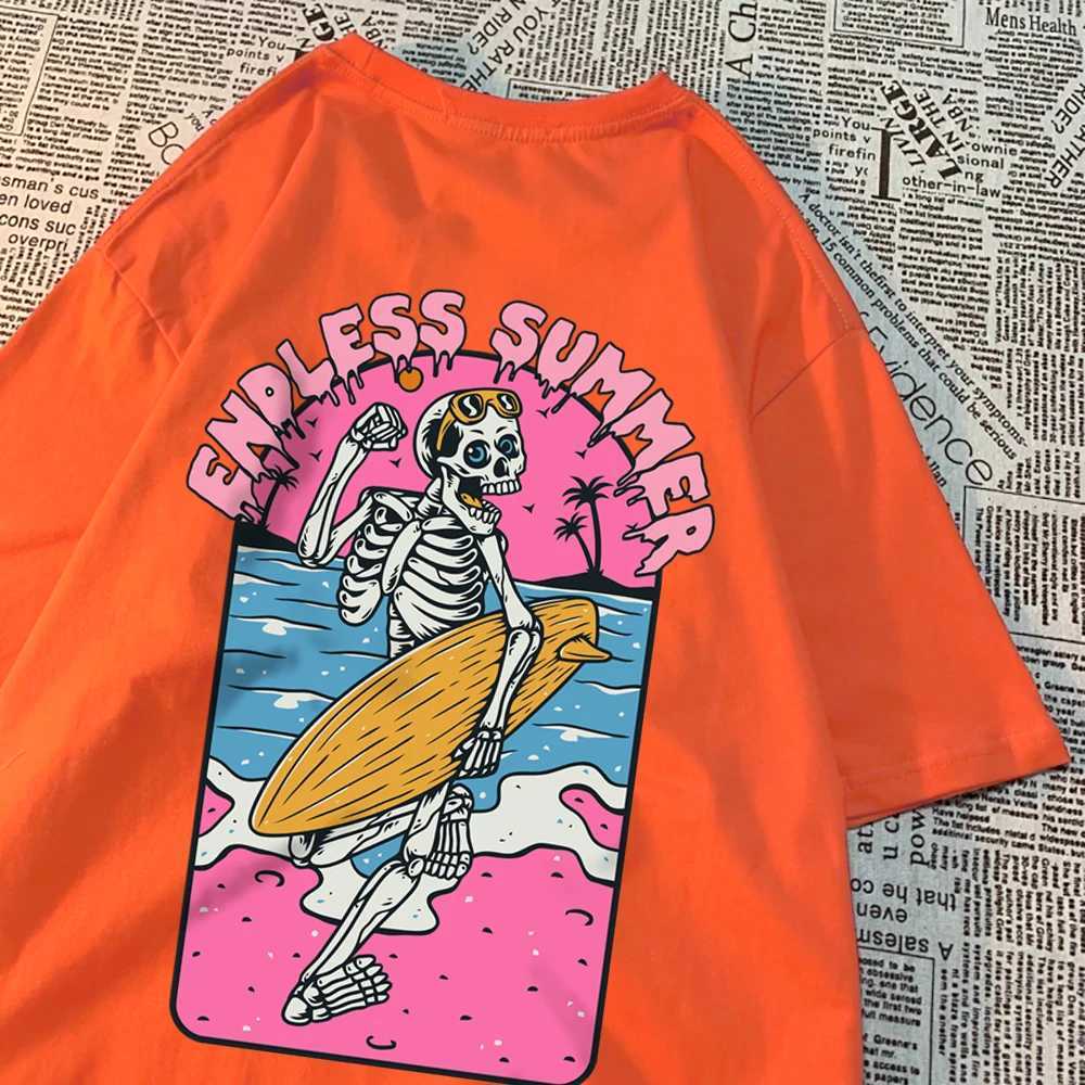 Endless Summer Skull Surfing Men Tshirt Harajuku Quality T-Shirts Anime Cartoons T-Shirts Fashion Summer T-Shirt Cotton TopsT250227