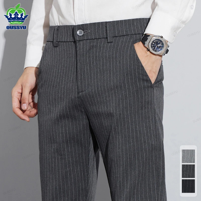 High Quality Clothing Autumn Stripe Suit Pants Men Fashion Business Solid Color Office Slim Long Casual Trousers Men 28-3 250225