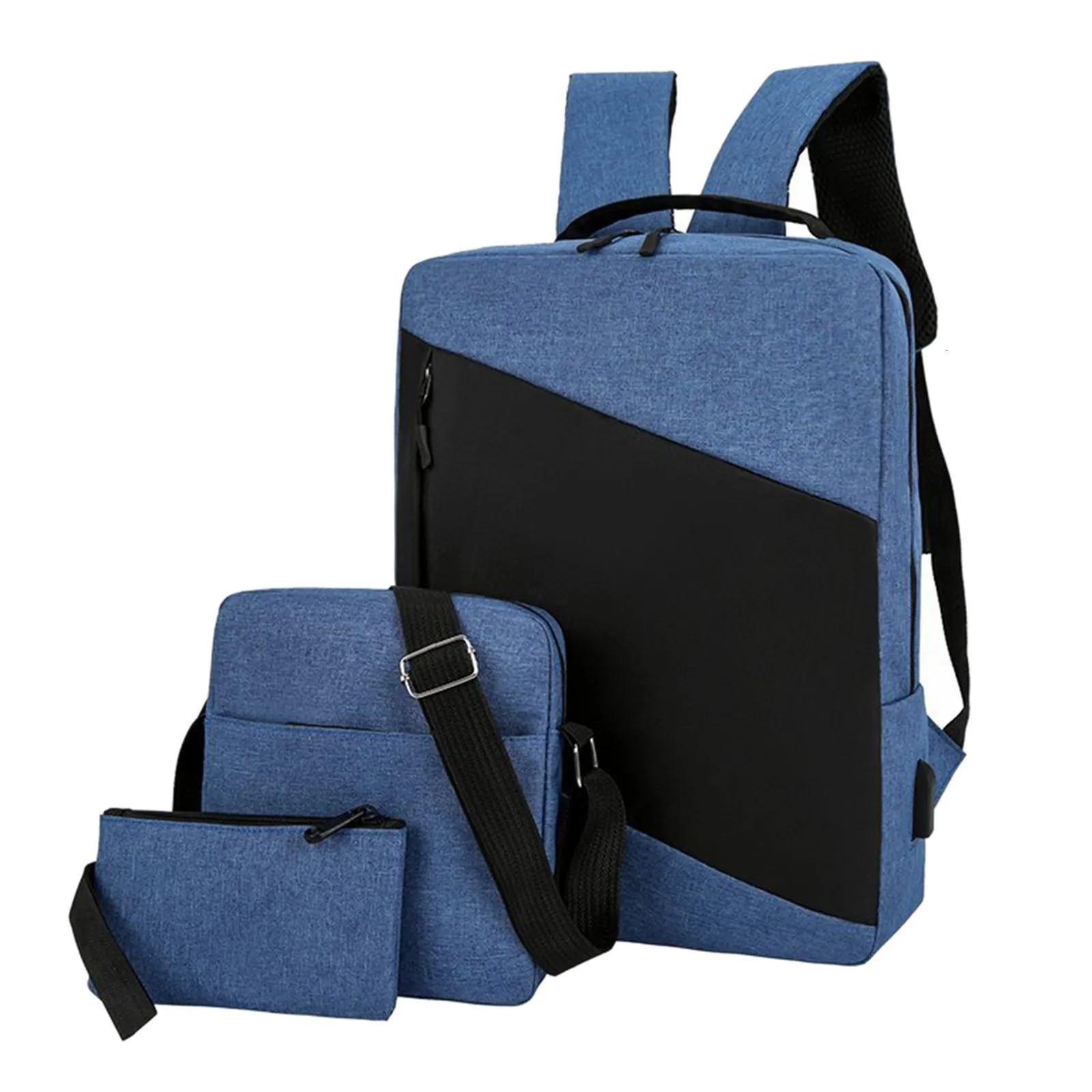 Ship from US Unisex Backpack 3 Piece Set Travel Computer Business Bag Casual Color Matching Shoulder Lockable School Bags Laptop 250227FBB
