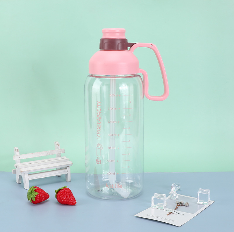 Motivational Large PC Plastic Sport Water Bottle with Straw and Portable Handle 1800ml