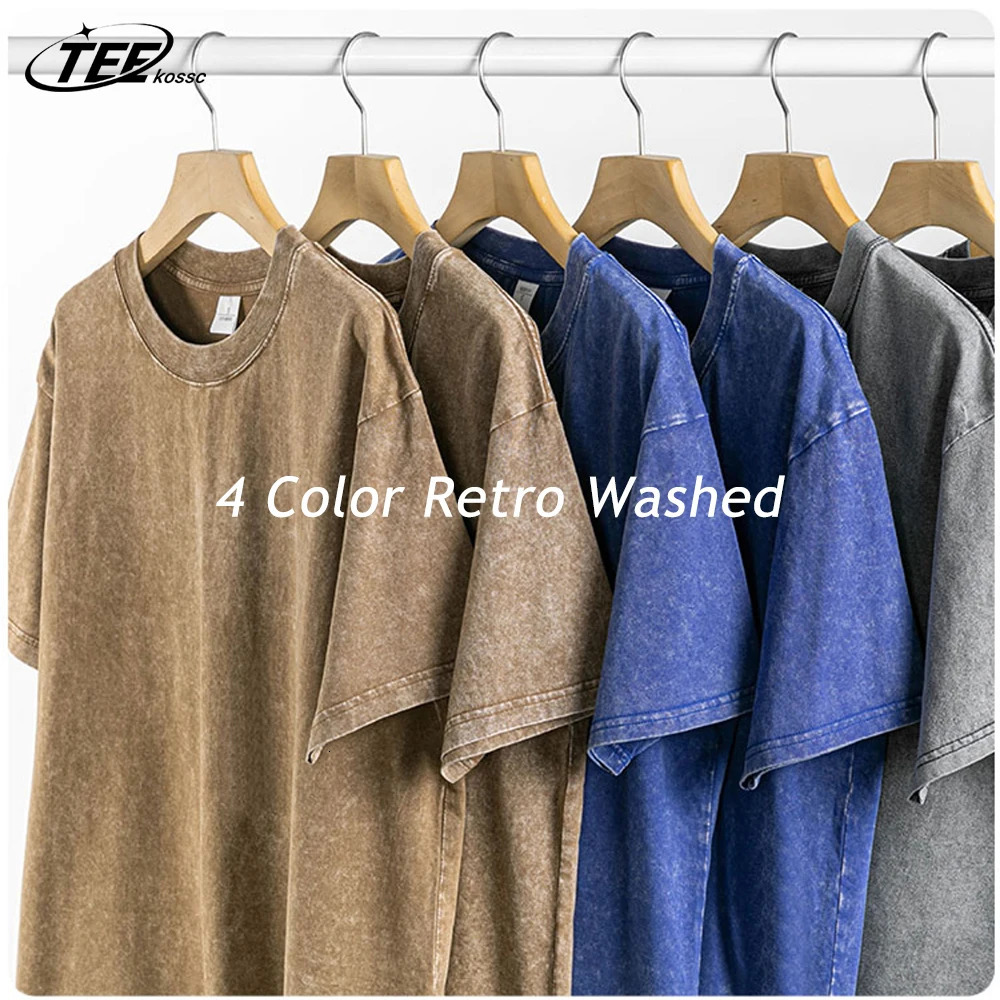 Couple Washed Retro 230g Heavy Duty Cotton Short Sleeved T-shirts Versatile For Men Women Summer Solid Color Loose T-shirt Top 250225