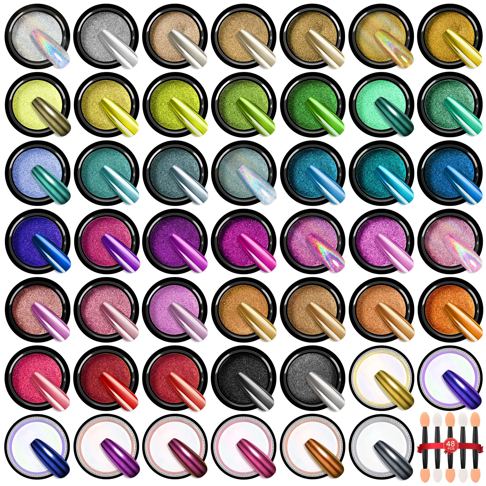 Saviland 48 Colors Chrome Nail Powder Set Metallic Mirror Effect Chrome Nail Powder for Gel Nails Art Decoration Manicure DIY 250227