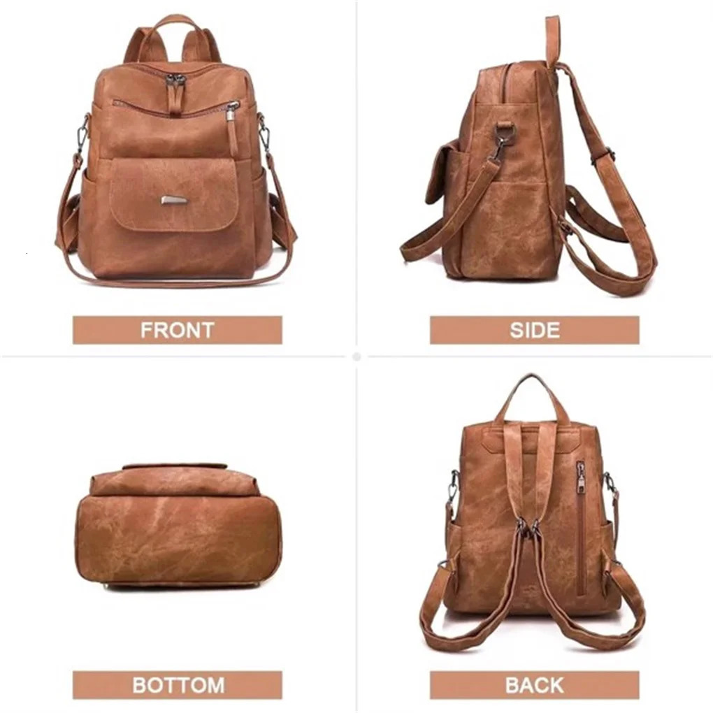 Ship from US Womens backpack wallet waterproof PU leather handbag womens casual shoulder bag brown 250227FBB