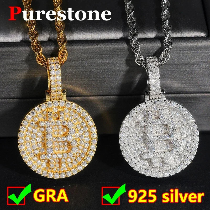 Bitcoin Pendant Hip hop Pendant Original 925 Sterling Silver Diamond Pendant for Women Men With GRA 250227