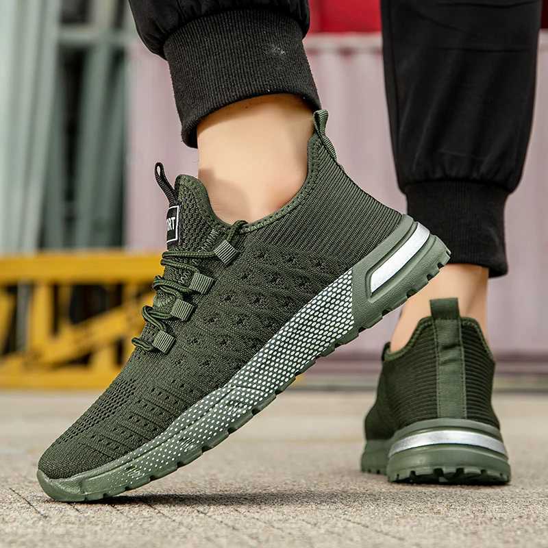 Mens running shoes anti slip lace casual shoes fashionable knitted sports shoes breathable mesh walking shoes fitness training flat shoes Z250227