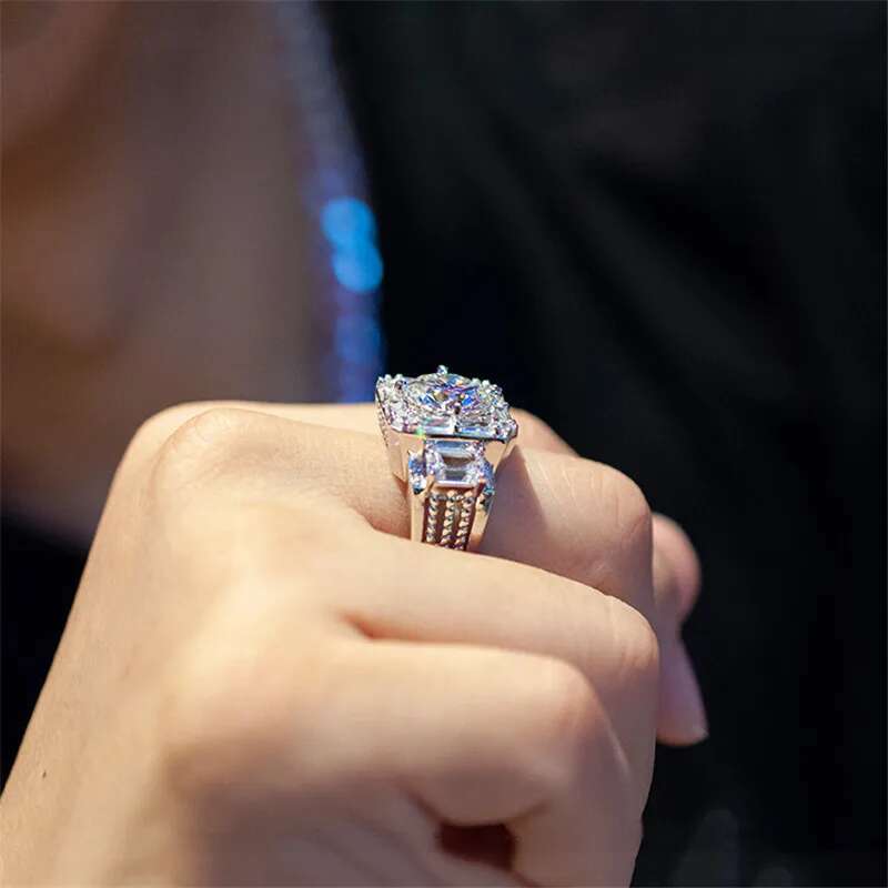 Vintage male ring Sterg Sier 3ct Lab Dia cz Engagement Wedding Band Rings for men Gemstones Party Jewelry