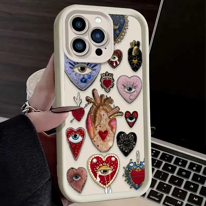 Evil Eye Art Love Heart Matte Phone Case For iPhone 16 15 14 13 12 11 Pro Max X XS X S Max XR SE 2020 7 8 Plus Silicone Cover Z250227