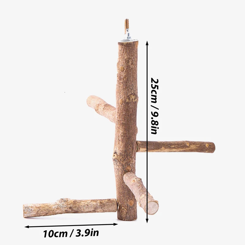 Natural Wood Bird Branch Stand Perches Pet Parakeet Budgie Hanging Play Toy Bird Cage Parrot Wooden Desk Holder Perches Platform 250226