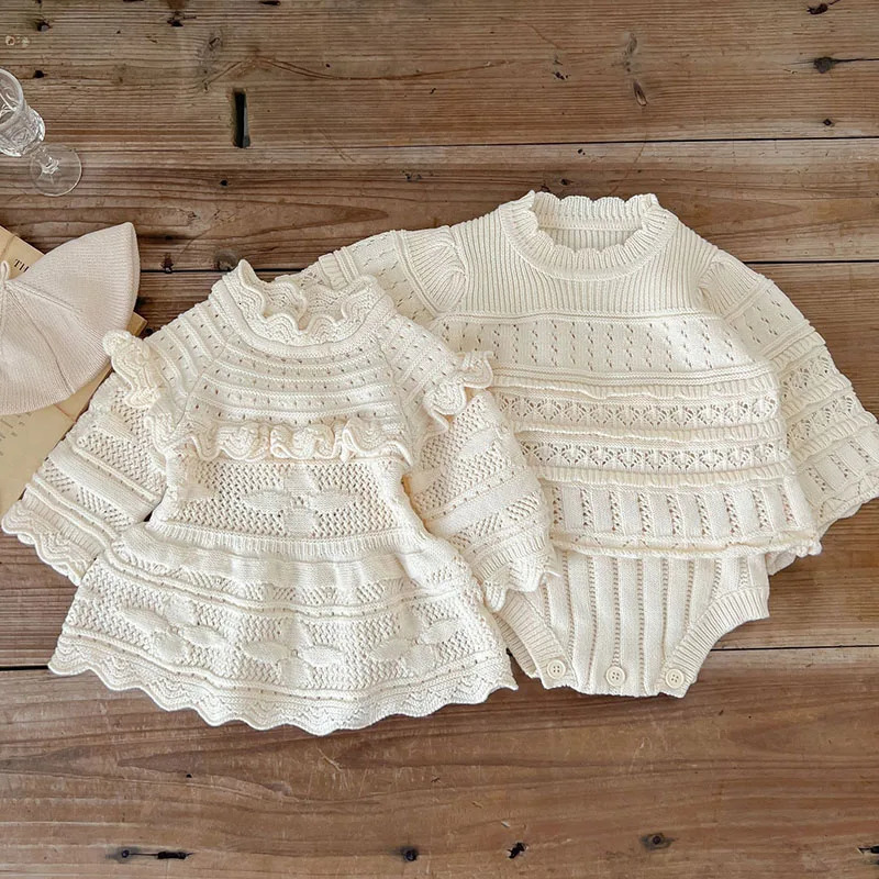 Korean style sisters clothes baby girls knitting clothes spring autumn baby pants girl dress children sweater 250227