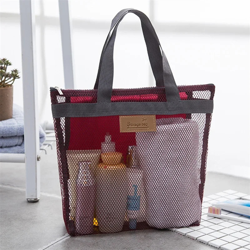Ship from US Womens mesh bag travel storage shower beach toilet makeup handbag 250227FBB
